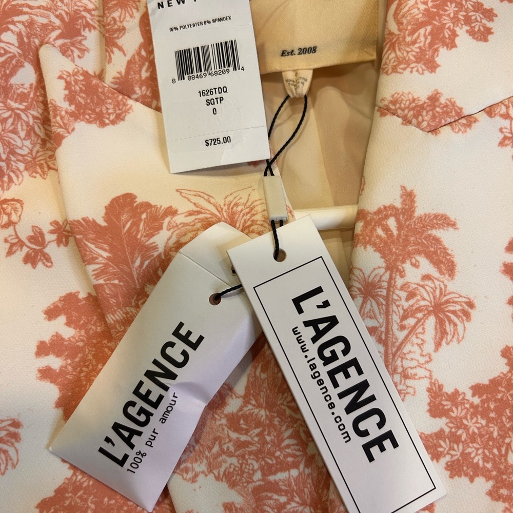 💗”L’Agence” NWT Elegant & Beautiful Pink/Cream Printed Women's Blazer Size S💖 - Picture 10 of 17